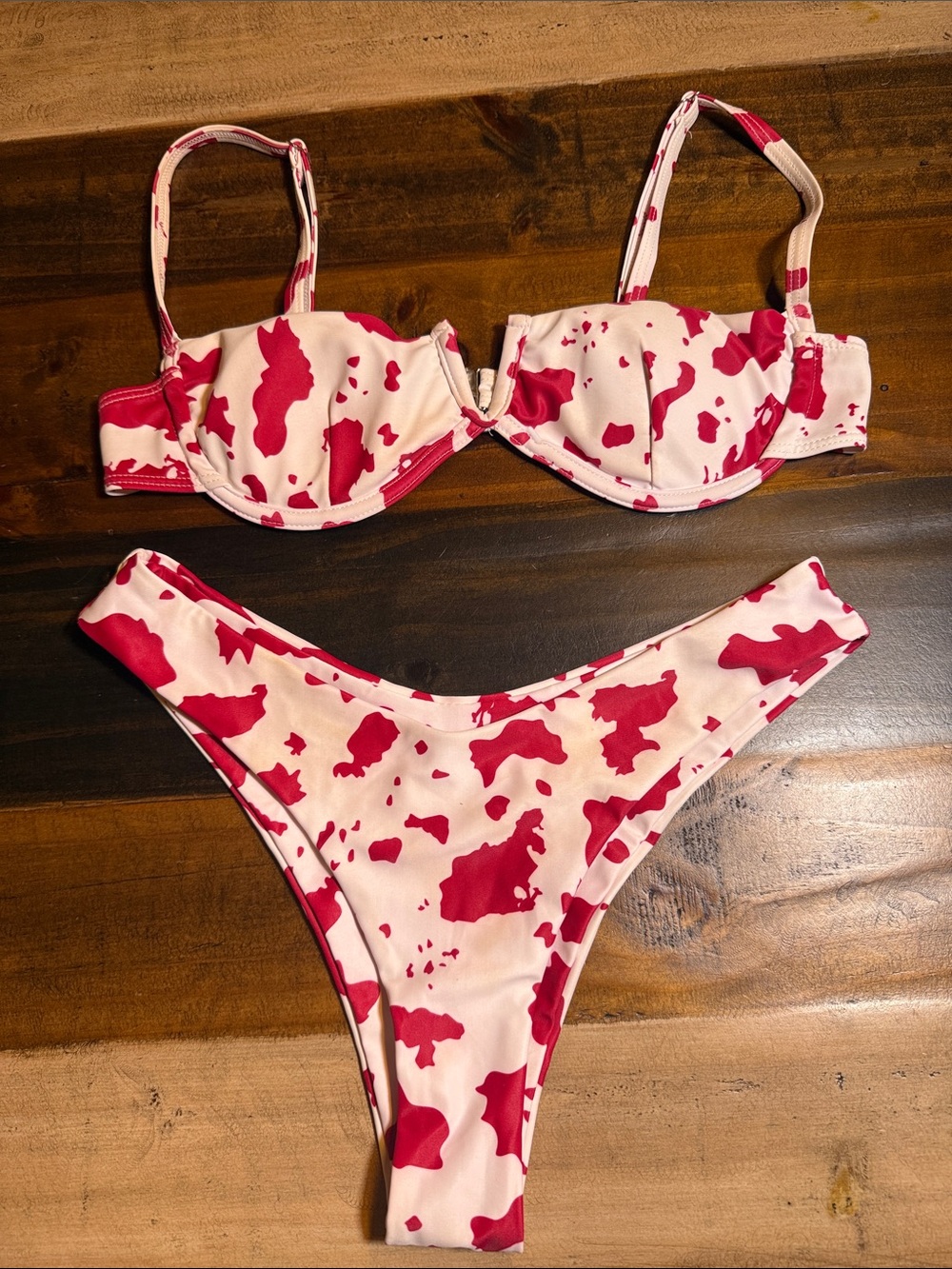 Two-Piece Bikini Set in red and White Cow Print